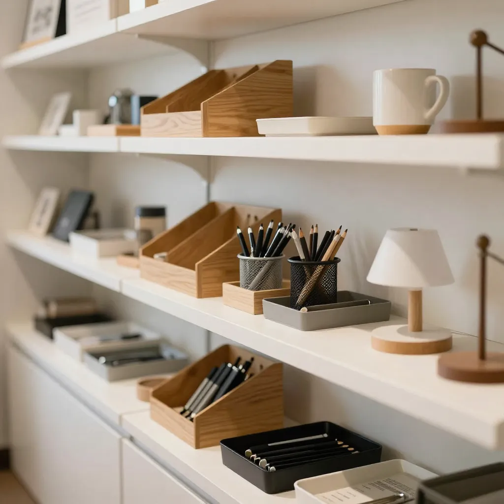 Oak desk organizer with compartments