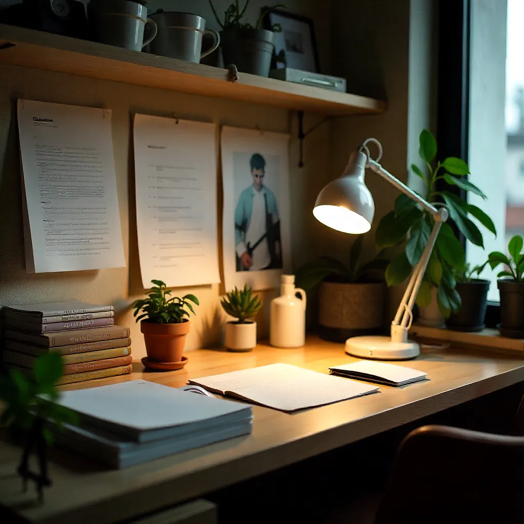 Thoughtful workspace setup with journal