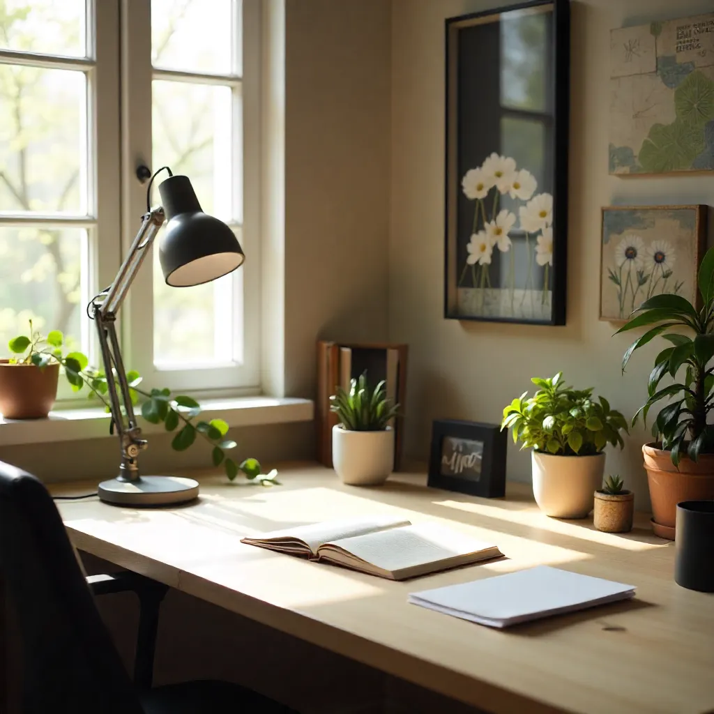 Minimalist desk with essential objects