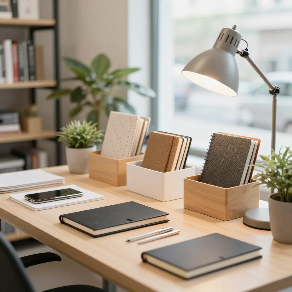 Natural light on organized workspace